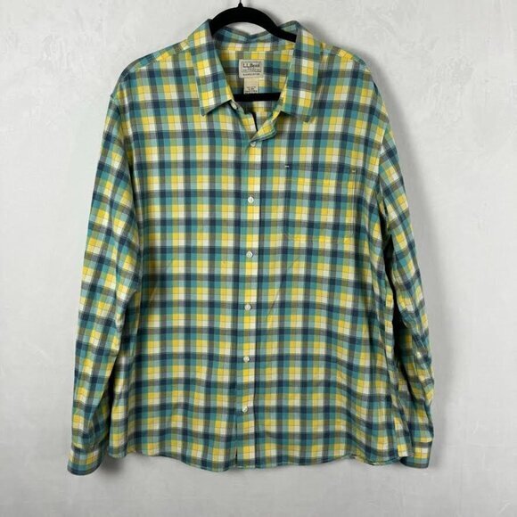 L.L. Bean Men's Long Sleeve Button Up Shirt, Green Yellow Plaid, Cotton, Size XL - Picture 1 of 10